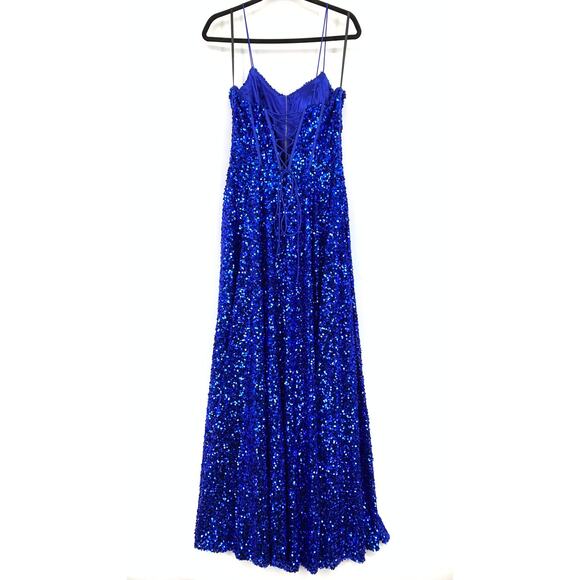 Alyce Paris Pageant Formal Gown Womens Size 10 Blue Fully Sequined Lace Up Back - Picture 2 of 8